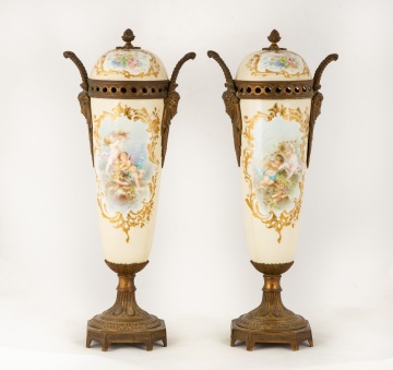Pair of French Porcelain Covered Urns
