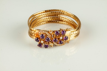 18K Yellow Gold and Amethyst Multi Strand Bracelet