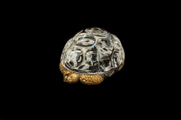 Steuben Glass Crystal & Vermeil Turtle with Emerald Eyes