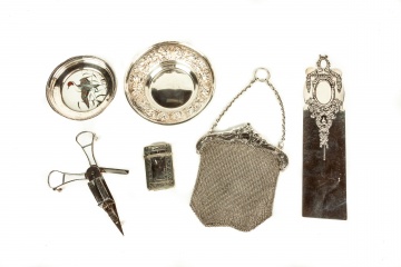 Candle Snuffer, Sterling Chain Mesh Purse,  Matchbox, Trays, Page Turner/Marker