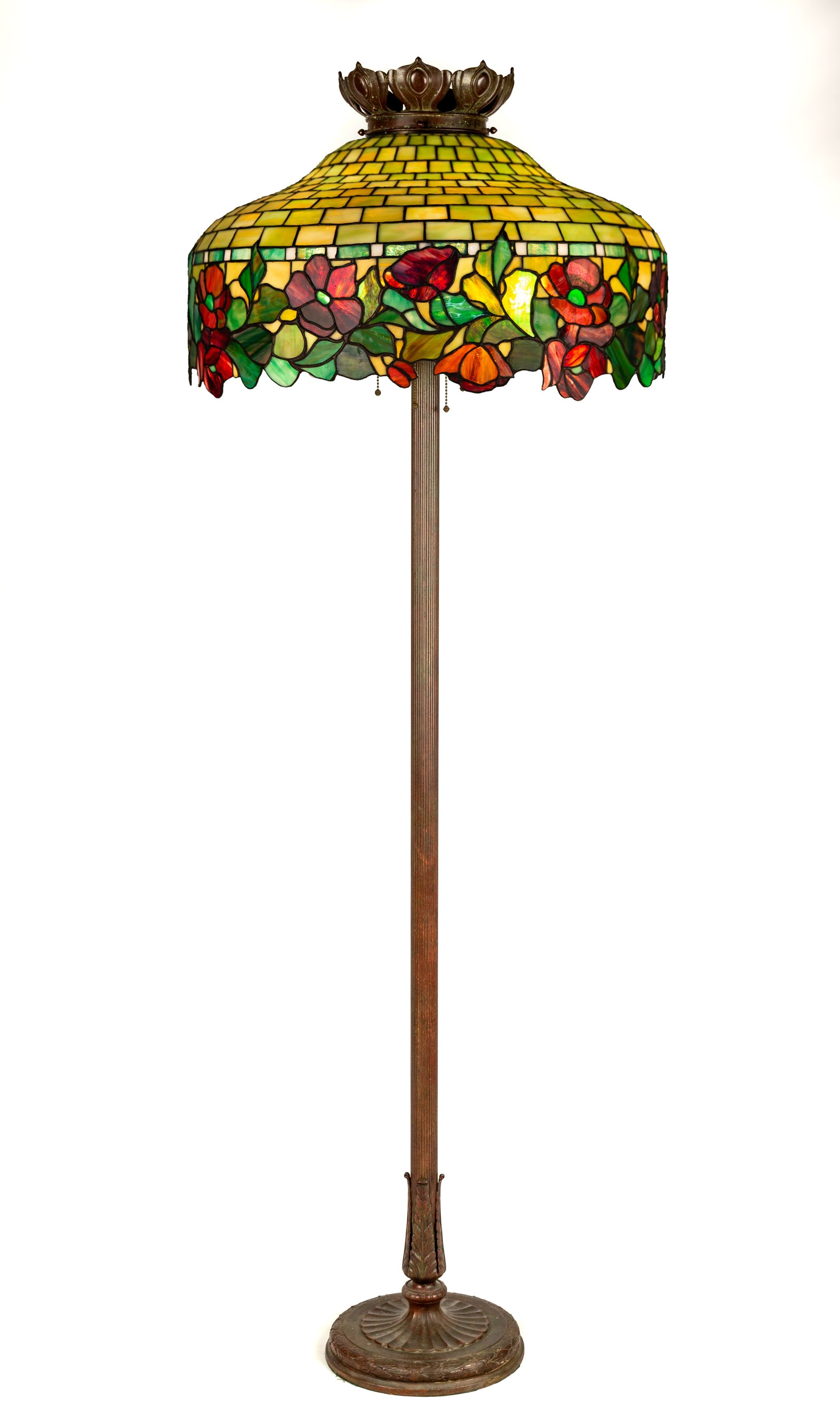 Leaded Glass Floor Lamp with Poppy Border Cottone Auctions