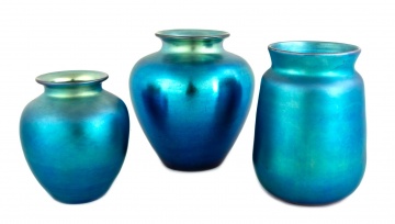 Three Steuben Blue Aurene Vases