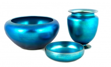 Three Pieces of Steuben Blue Aurene