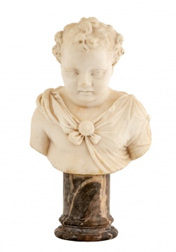 Carved Marble Bust of Young Boy