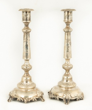 Pair of Imperial Russian/Polish Sterling Silver  Candlesticks