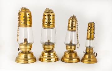 Four Early Brass Oil Lanterns
