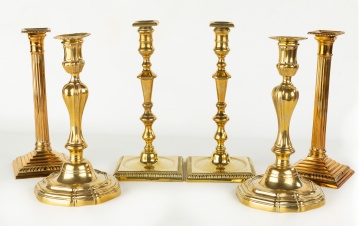 Three Pair of Early Brass Candlesticks