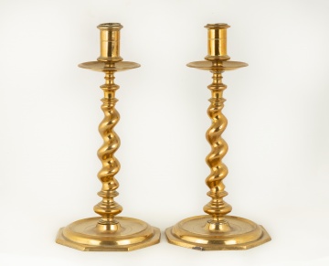 Pair of Early Large Brass Candlesticks