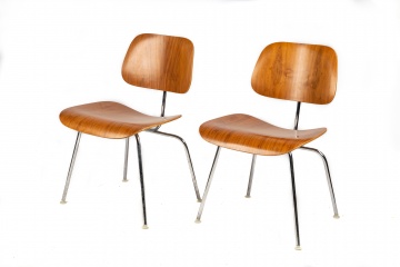 Pair of Charles & Ray Eames DCM Molded Walnut  Chairs
