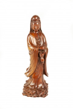 Japanese Carved Hardwood Standing Kwan Yin