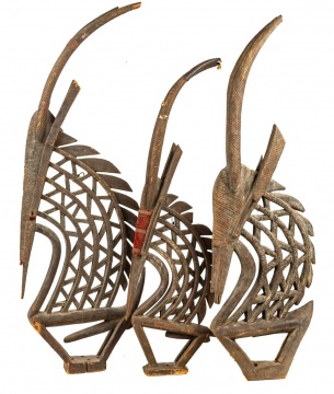 Three Carved African Chiwara Antelopes