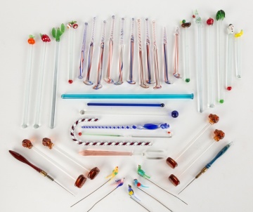 Collection of Vintage Blown Glass Swizzle Sticks,  etc.