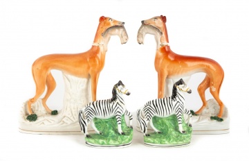 Pair of Staffordshire Whippets & Pair of  Staffordshire Zebras