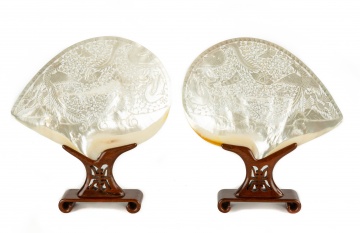 Pair of Chinese Carved Mother of Pearl Plaques
