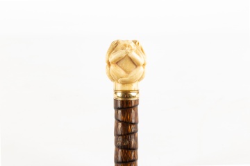 Japanese Cane with Okimono of the Three Wise Monkeys