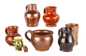 Group of Miniature Redware and Stoneware Pottery