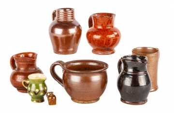 Group of Miniature Redware and Stoneware Pottery