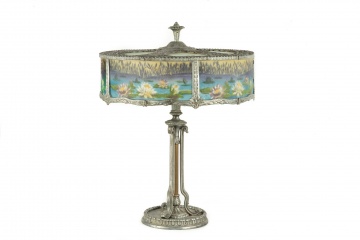 Reverse Painted Panel Lamp with Water Lilies
