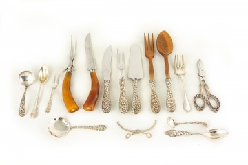 Silver and Horn Handled Serving Pieces and  Flatware