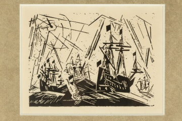 Lyonel Feininger (German/American, 1871-1956) "Hansaflotte (the fleet at Hansa)"