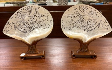 Pair of Chinese Carved Mother of Pearl Plaques