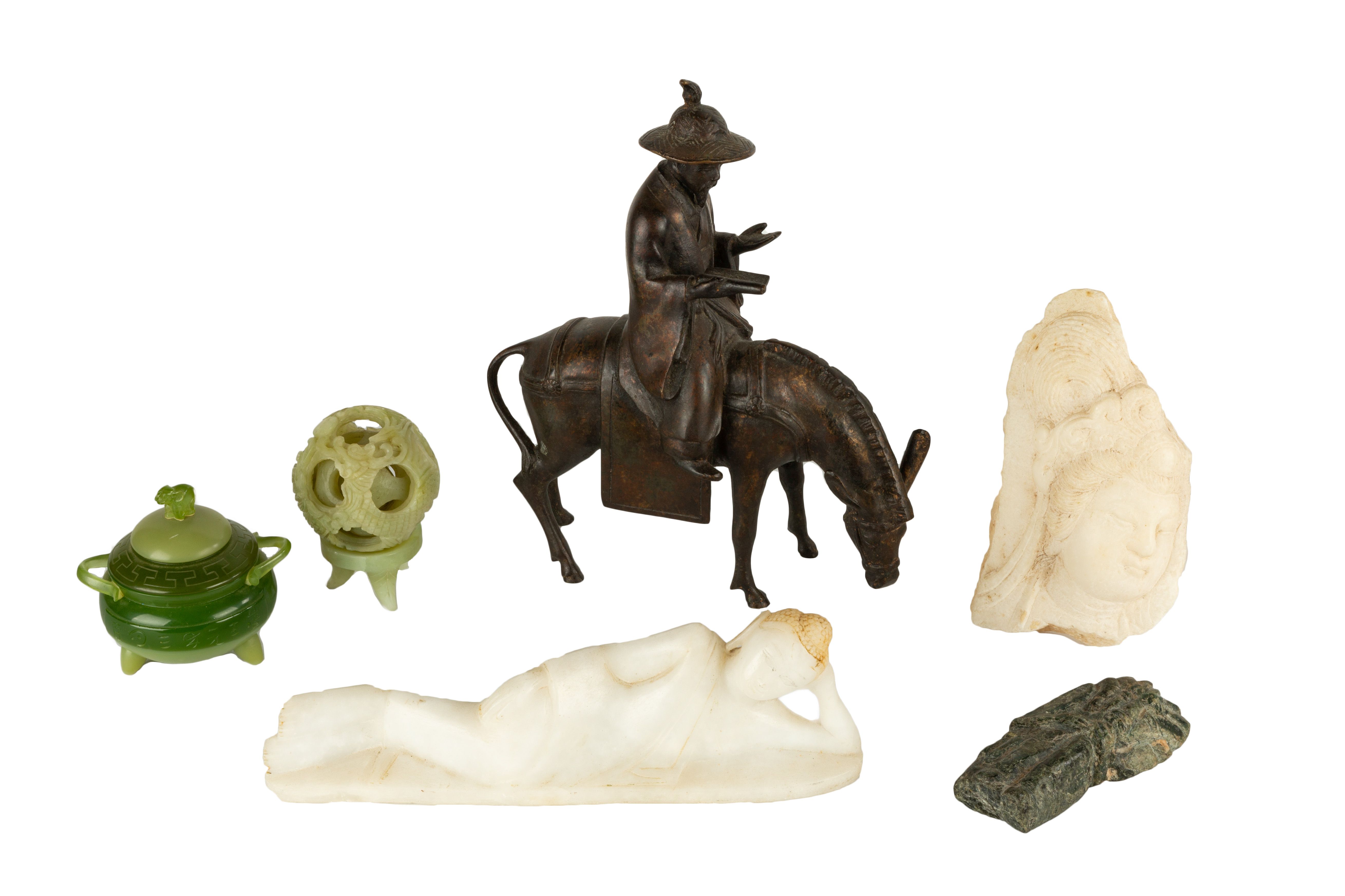 (6) Asian Bronze, Hardstone, Jade Pieces Cottone Auctions