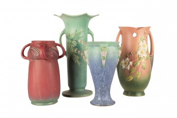 (4) Large Roseville Vases