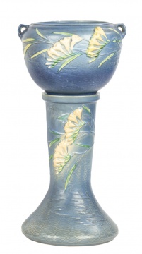 Roseville Pottery Freesia Blue Jardiniere and  Pedestal