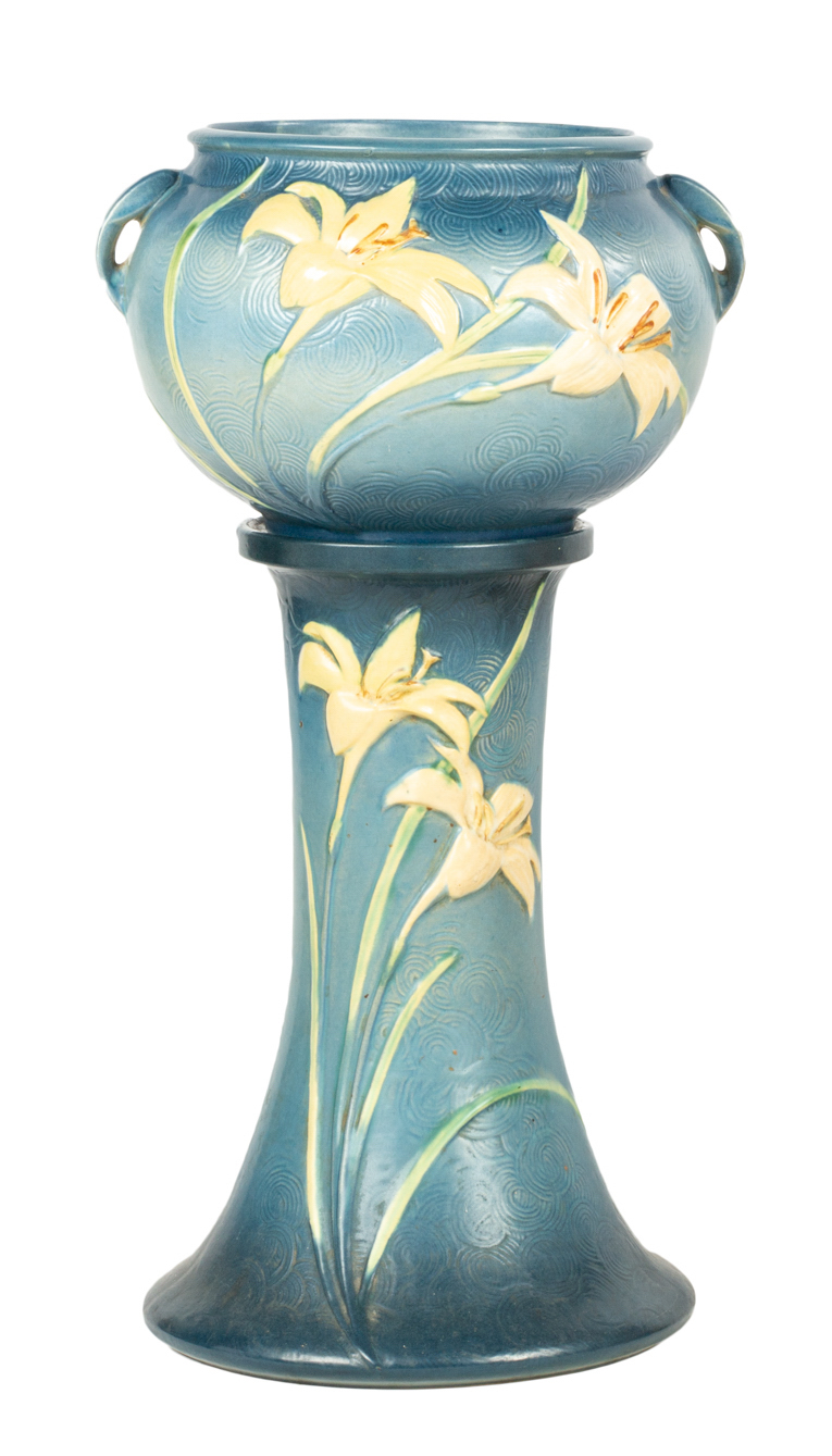 Roseville Pottery Zephyr Lily Jardiniere and Pedestal | Cottone