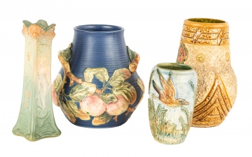 (4) Roseville & Weller Art Pottery Vases
