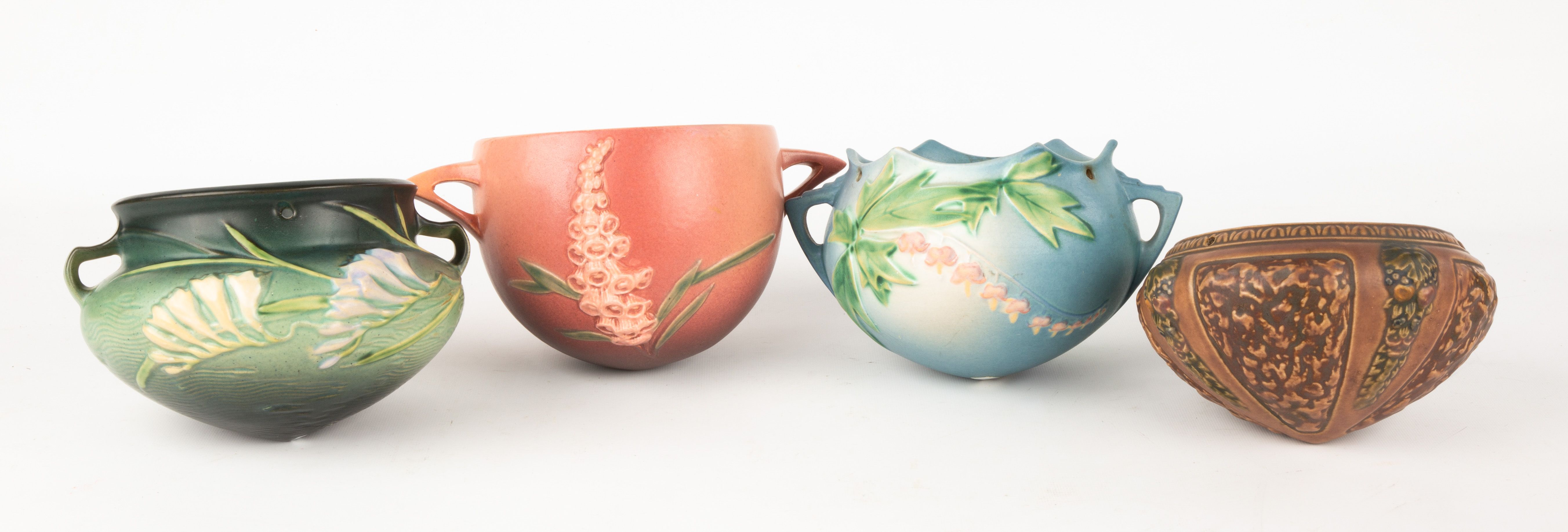 (4) Roseville Art Glass Pottery Hanging Planters