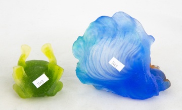 French Pate de Verre Art Glass Frog and Horse