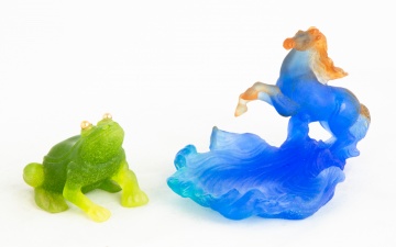 French Pate de Verre Art Glass Frog and Horse