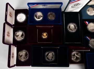 (14) U.S. Mint Silver Dollars, (11) Silver Half  Dollars, $5 Gold Coin, Silver Nations 20 Pieces
