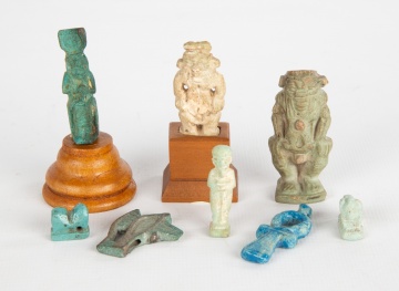 (8) Egyptian Amulets & Figures, Isis, Osiris,  Ankh, Eye of Horus, Twin Lions