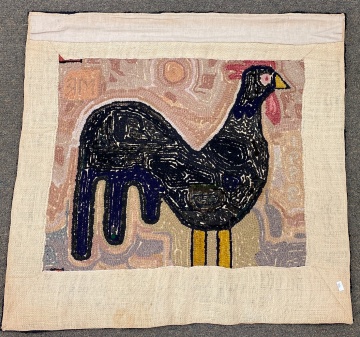  Hooked Rug with Rooster and Hearts