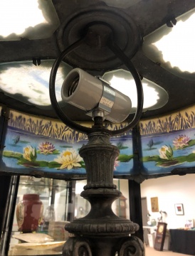 Reverse Painted Panel Lamp with Water Lilies