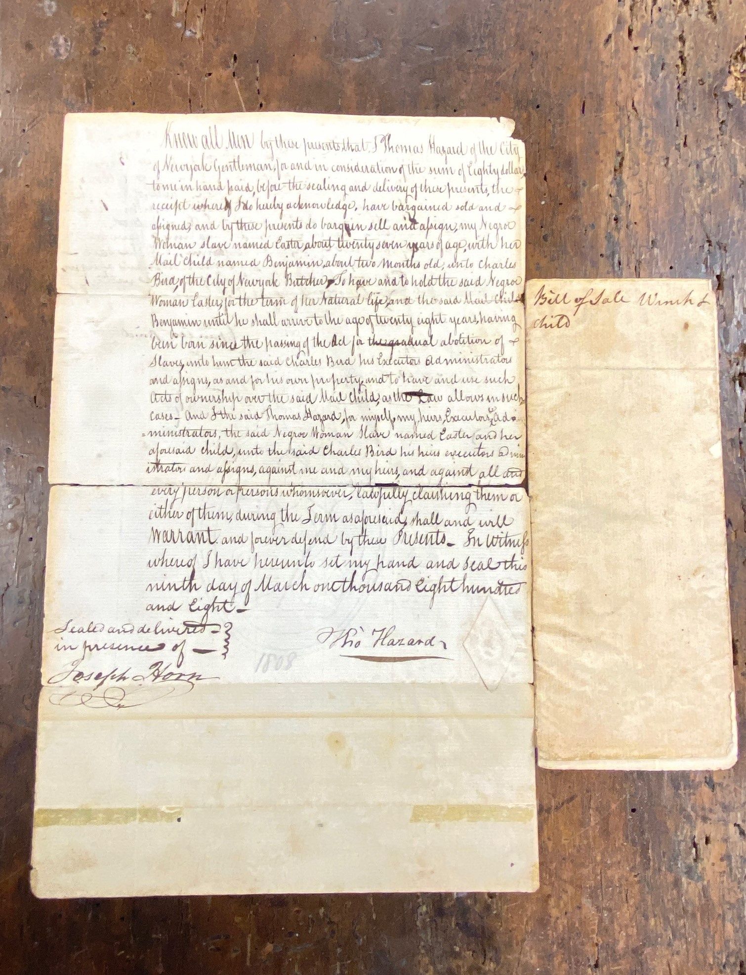 Bill of Sale of a Lady Slave and Her Young Boy