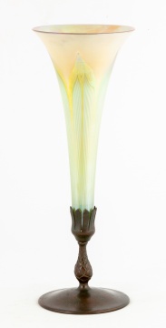 Tiffany Favrile Decorated Vase with Bronze Base