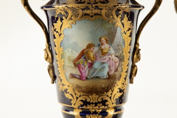 Pair of Sèvres Cobalt Blue Covered Urns