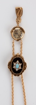 14K Gold and Slide Style Pendant Watch Necklace