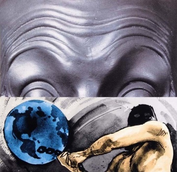 John Baldessari (American, 1931-2020) Raised Eyebrows/Furrowed Foreheads: Figure with Globe, 2009