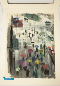 Ralph Avery (American, 1906-1976) Rainy Street Scene