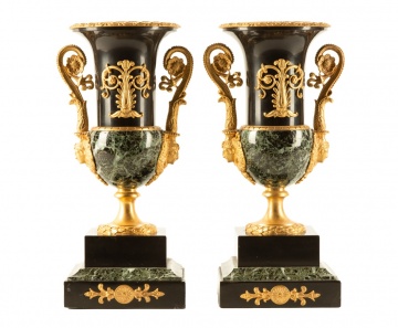 Pair of French Ormolu & Marble Urns