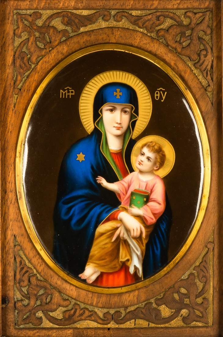 19th Century Painted Porcelain Madonna & Child Plaque | Cottone Auctions