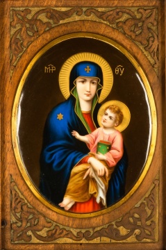 19th Century Painted Porcelain Madonna & Child Plaque