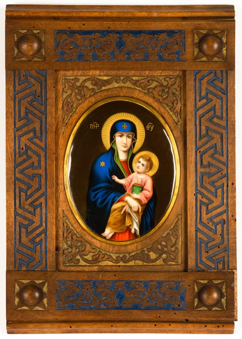 19th Century Painted Porcelain Madonna & Child Plaque | Cottone Auctions