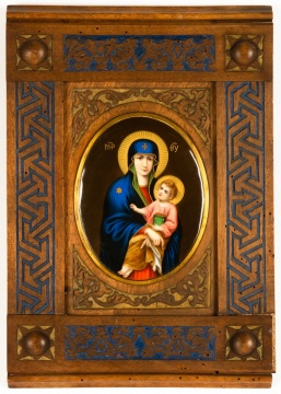 19th Century Painted Porcelain Madonna & Child Plaque