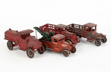 Cast Iron Toy Gas Truck, Wrecker & Stake Trucks