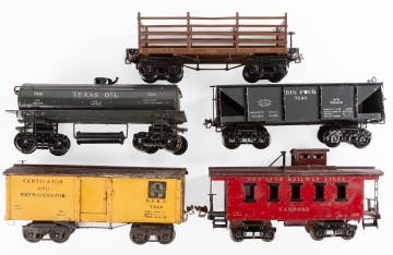 (5) Ives Standard Gauge Toy Train Cars